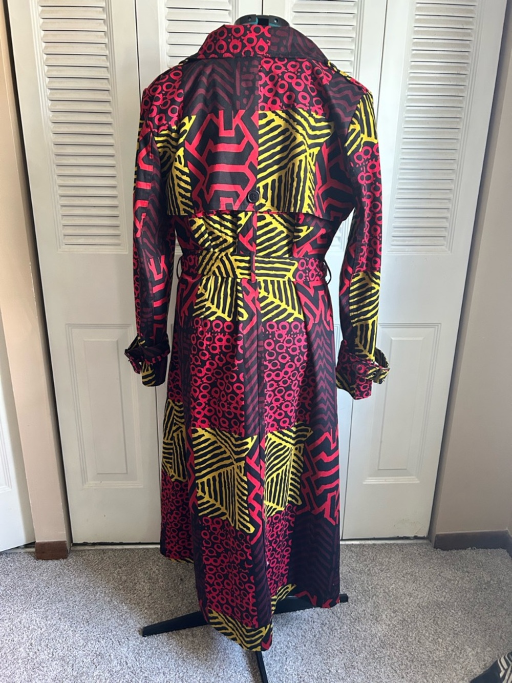 DIYANU African Print Trench Coat Women XL Ankara Belted Statement Jacket - Picture 5 of 11